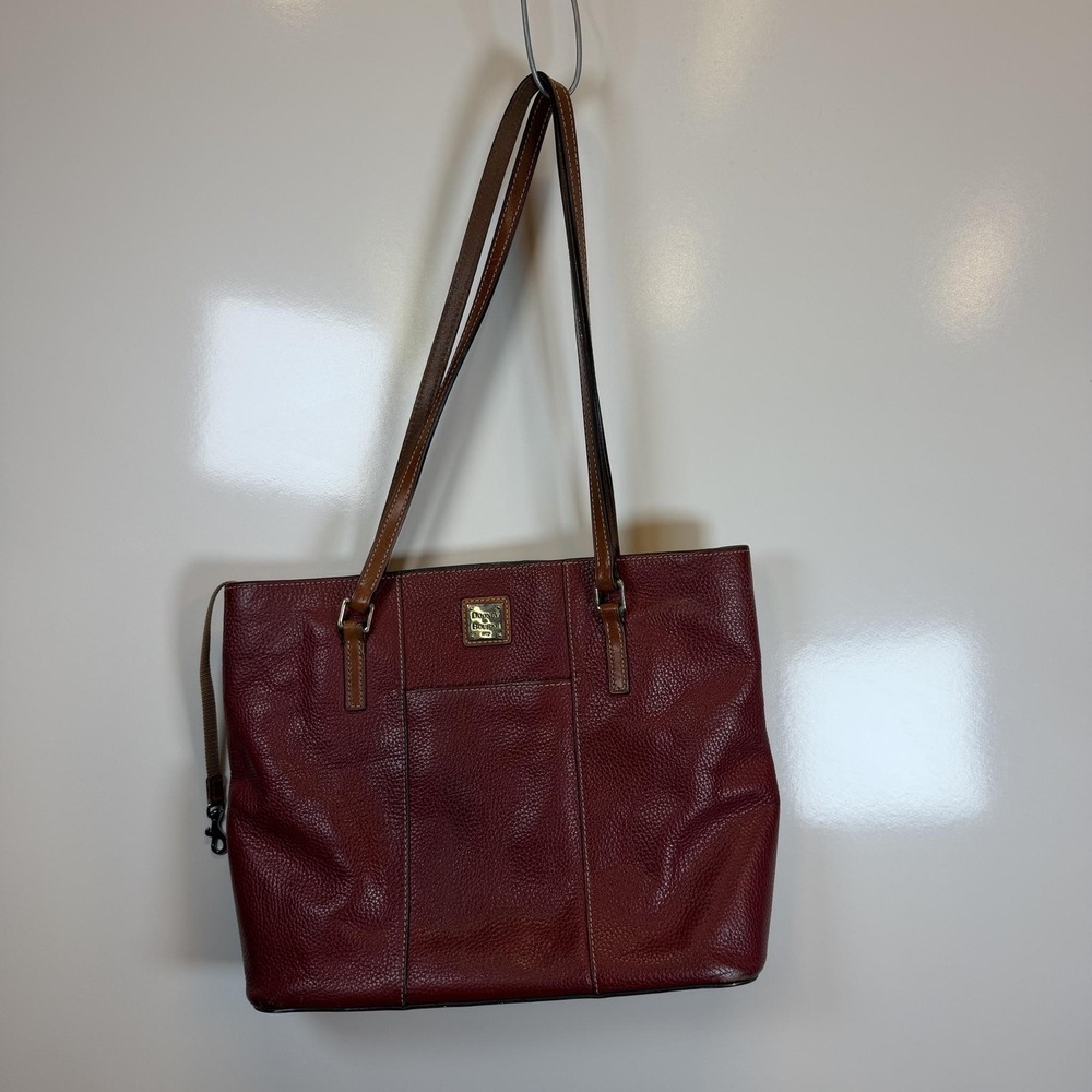 Dooney‎ & Bourke Tote Bag Womens Large Burgundy Leather Brown Straps Red Lining